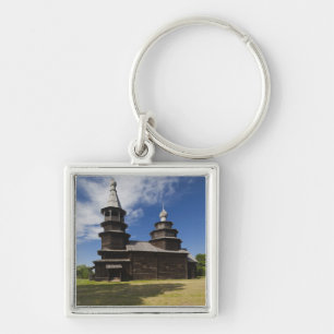 Traditionelle hölzerne russisch-orthodoxe Kirche Schlüsselanhänger