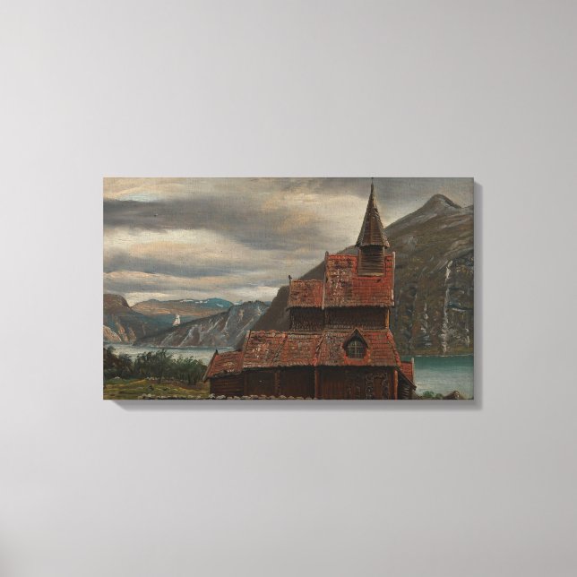 Traditionelle Holzstave-Kirche in Norwegen Leinwanddruck (Vorderseite)