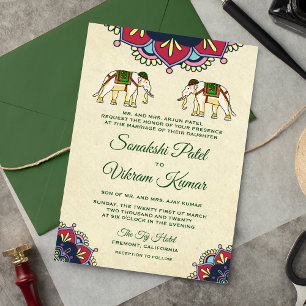 Traditionelle indische Elefanten-Hochzeitseinladun Einladung