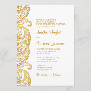 Traditionelle indische Hochzeit mit Gold Paisley Einladung