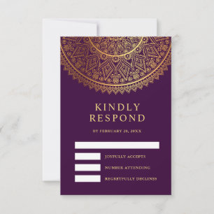 Traditionelle indische Hochzeit mit Purpur-Gold-Ma RSVP Karte