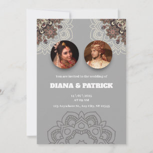 Traditionelle indische Hochzeitseinladung in Gray  Einladung