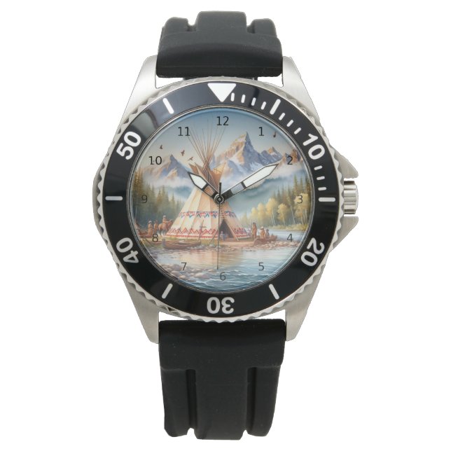 Traditionelle indische Teepee Nature Scene Digi Armbanduhr (Vorderseite)