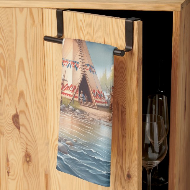 Traditionelle indische Teepee Nature Scene Digi Geschirrtuch (Drittel gefaltet)