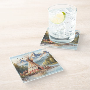 Traditionelle indische Teepee Nature Scene Digi Glasuntersetzer