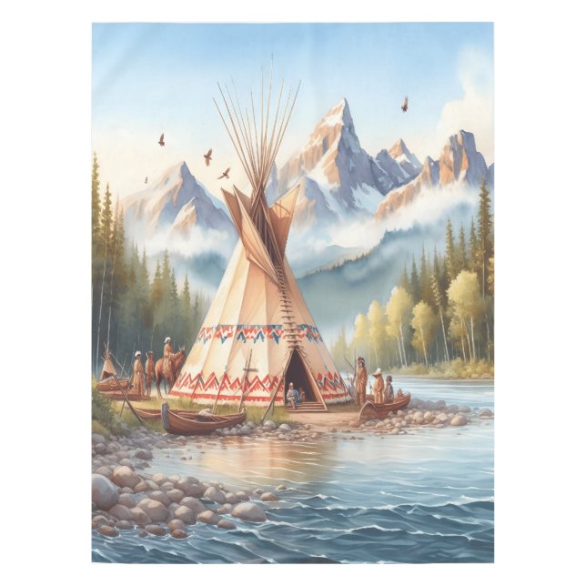 Traditionelle indische Teepee Nature Scene Digi Tischdecke (Vorderseite)