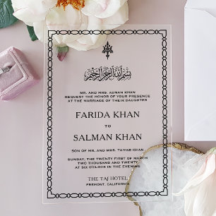 Traditionelle islamische Hochzeit mit schwarzer Um Acryleinladungen