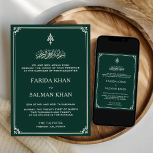 Traditionelle islamische Hochzeit mit Smaragd-Crea Einladung