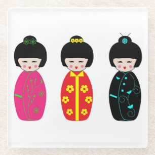 Traditionelle Japaner Kokeshi Geisha-Puppen Glasuntersetzer