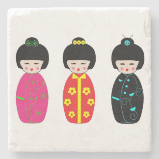 Traditionelle Japaner Kokeshi Geisha-Puppen Steinuntersetzer