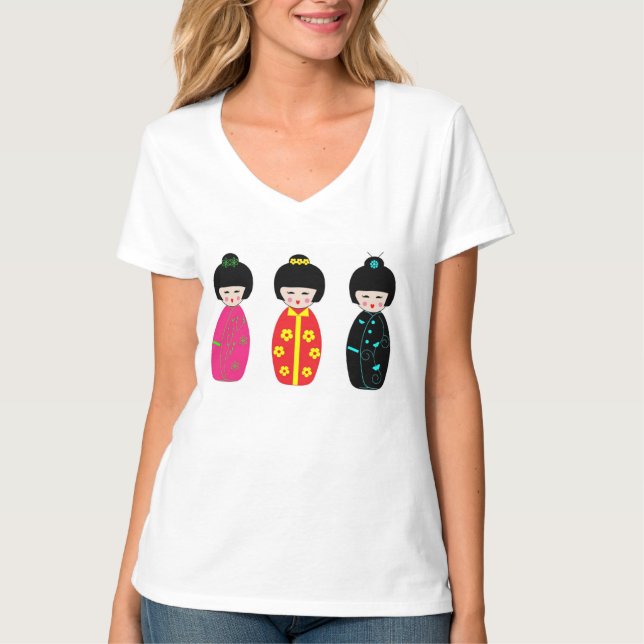 Traditionelle Japaner Kokeshi Geisha-Puppen T-Shirt (Vorderseite)