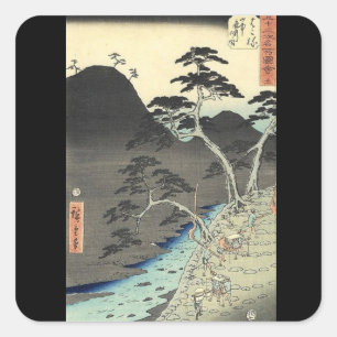 traditionelle japanische Berglandschaft Ukiyo-e Quadratischer Aufkleber
