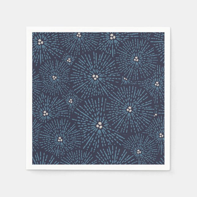 Traditionelle japanische Blumengeometrie blau Serviette (Vorderseite)
