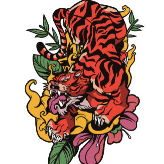Traditionelle japanische Floral Tiger Blume Tiger T-Shirt
