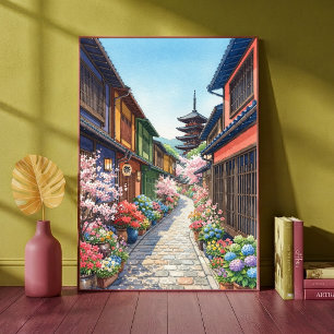 Traditionelle japanische Gassen-Pagode Aquarell Poster