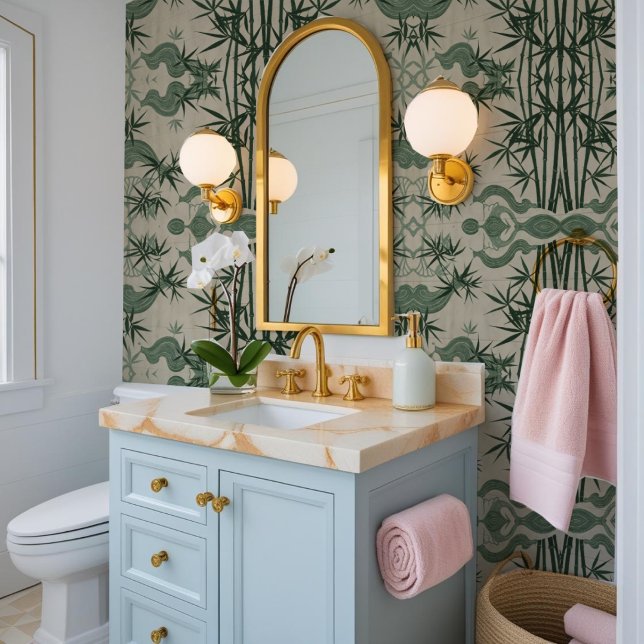 Traditionelle japanische Green & Beige Bamboo Cher Tapete (Von Creator hochgeladen)