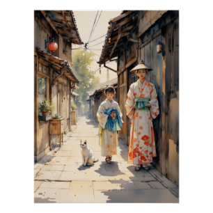 Traditionelle japanische Kimono Scene Street Art Poster