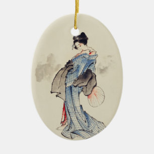 Traditionelle japanische Kunst der Geisha im Kimon Keramik Ornament