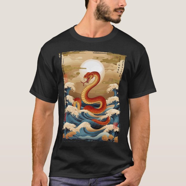 Traditionelle japanische Schlangenkunst T-Shirt (Vorderseite)