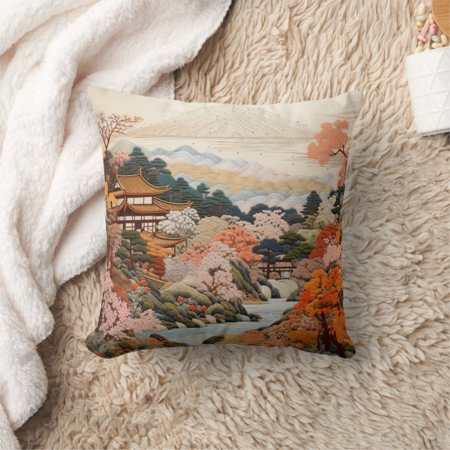 Traditionelle japanische Tapisserie Art Elegantes  Kissen (Decke)