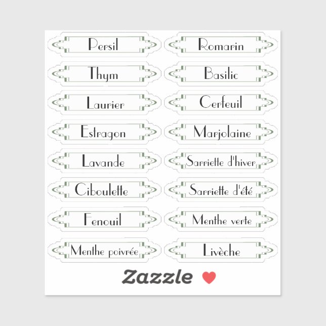 Traditionelle Jardin Français herbes etiquettes Aufkleber (Blatt)