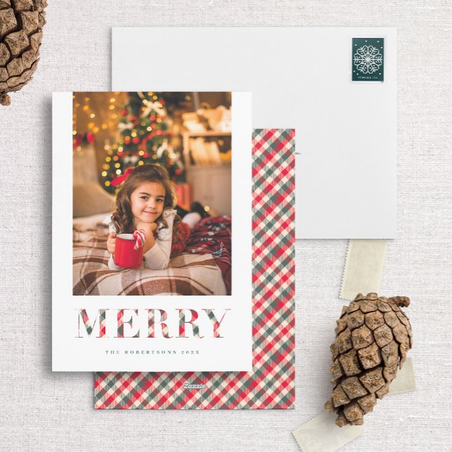 Traditionelle Karierte MERRY-Fotokarte Feiertagskarte (Von Creator hochgeladen)