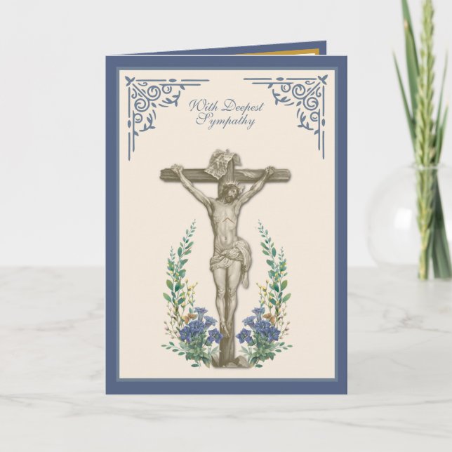 Traditionelle katholische Beileid-Schrift Crucifix Karte (Vorderseite)