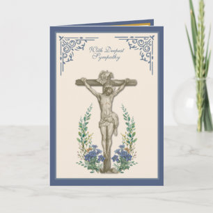 Traditionelle katholische Beileid-Schrift Crucifix Karte