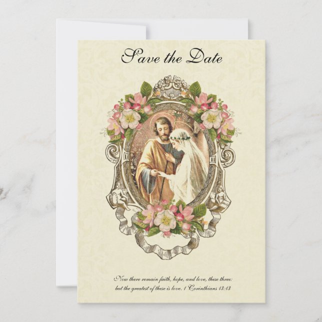 Traditionelle katholische Elegante Vintage Blüten Save The Date (Vorderseite)