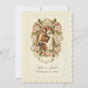 Traditionelle katholische Vintage Spitzen-Kirschbl Einladung