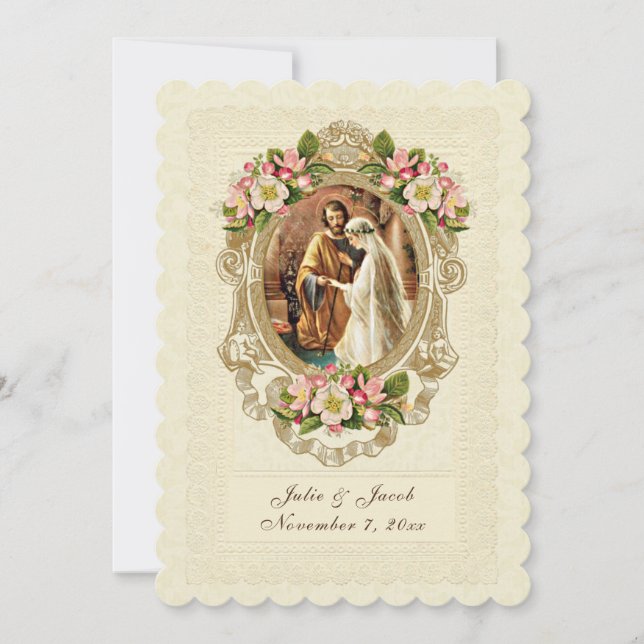 Traditionelle katholische Vintage Spitzen-Kirschbl Einladung (Vorderseite)