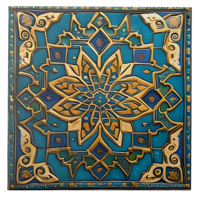 Traditionelle Keramik Blau und Orange Fliese (Vorderseite)