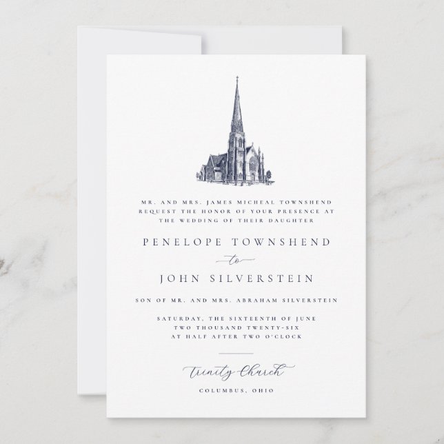 Traditionelle Kirchabbildung Formale Hochzeit Einladung (Vorderseite)