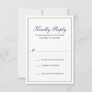 Traditionelle klassische Königliche Lila Hochzeit RSVP Karte
