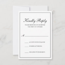 Traditionelle klassische Schwarz-Weiß-Hochzeit RSVP Karte