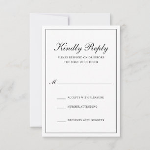 Traditionelle klassische Schwarz-Weiß-Hochzeit RSVP Karte