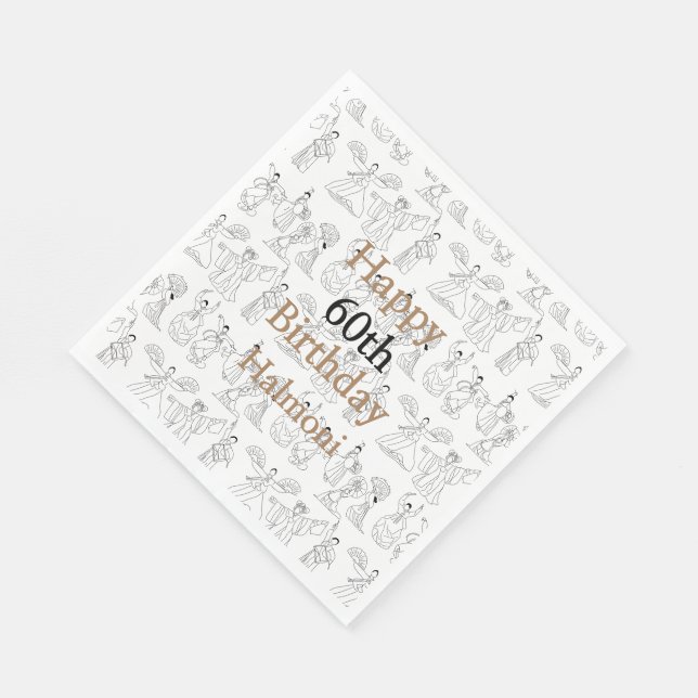 Traditionelle koreanische Fantänzer und Drummer Serviette (Ecke)