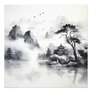 Traditionelle Landschaft der Tintenzeichnung Fotodruck