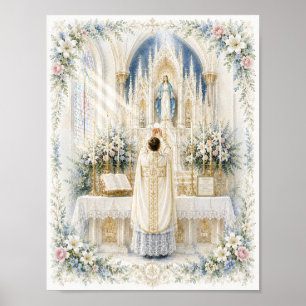 Traditionelle lateinische Messe Erste Messe Aquare Poster