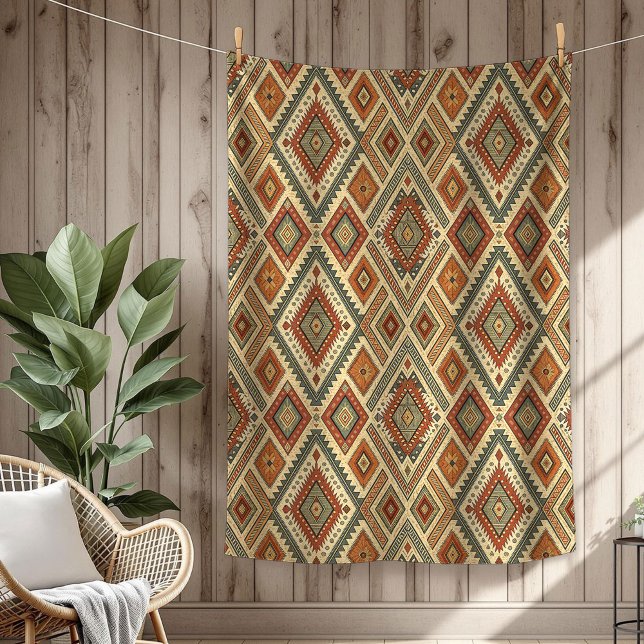 Traditionelle, lebendige Stammesfedern braun Fleecedecke (Traditional Ethnic vibrant Tribal feathers brown Fleece Blanket)