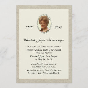 Traditionelle Leinenblick-Foto-Todesmitteilung Ankündigung