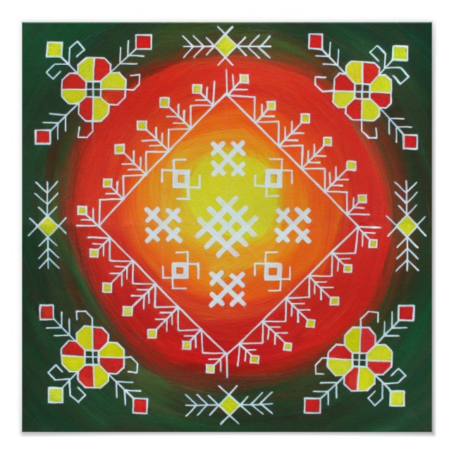 Traditionelle lettische Volkskunst mit Symbolmaler Fotodruck (Vorne)