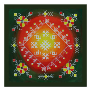 Traditionelle lettische Volkskunst mit Symbolmaler Poster