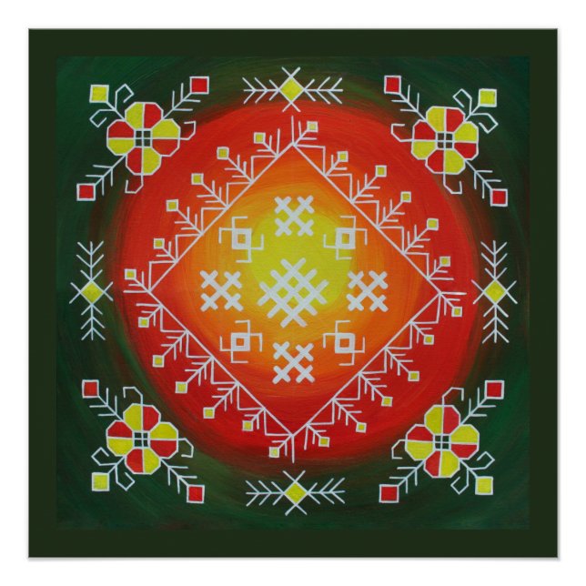 Traditionelle lettische Volkskunst mit Symbolmaler Poster (Vorderseite)