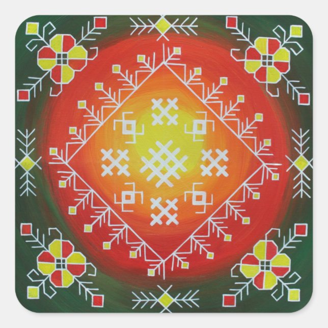 Traditionelle lettische Volkskunst mit Symbolmaler Quadratischer Aufkleber (Vorderseite)