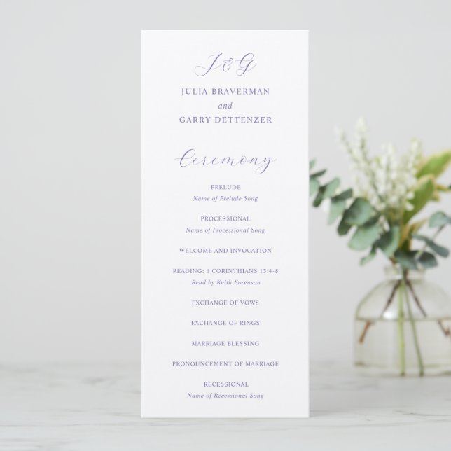 Traditionelle Lilac Elegant Wedding Programm (Stehend Vorderseite)