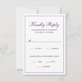 Traditionelle Mahlzeiten Königliche Lila Hochzeit RSVP Karte