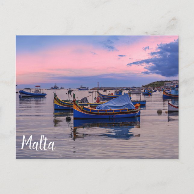Traditionelle maltesische Boote in Marsaxlokk Postkarte (Vorderseite)