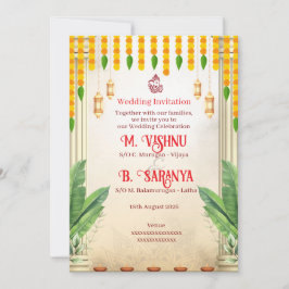 Traditionelle Marigold- und Bananenblatt-Indische Einladung