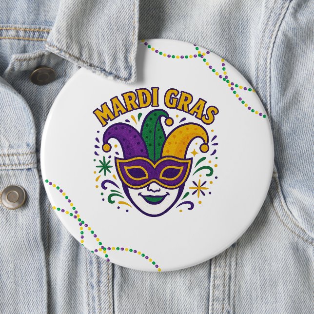 Traditionelle Maske in den Farben des Mardi Gras Button (Beispiel)